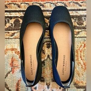 NIB Lucky Brand 🍀 Daneric Black Ribbed Knit Ballet Flats Sz 10